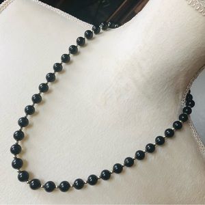 Vintage 80s black round plastic bead necklace